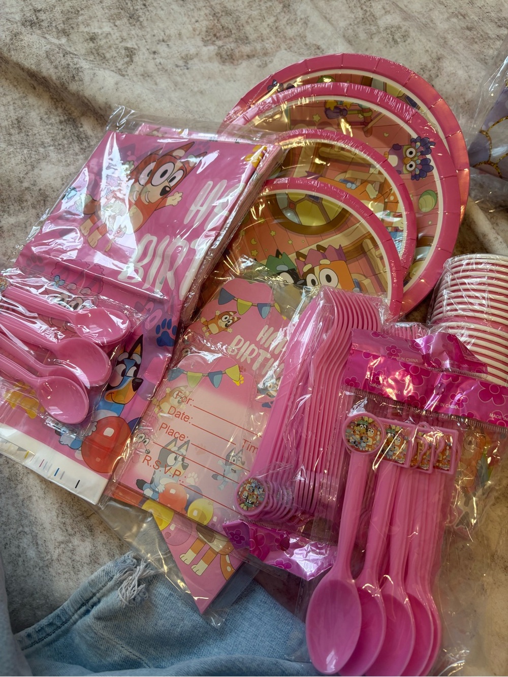 Pink Kids Birthday Disposable Tableware Set with Character Design